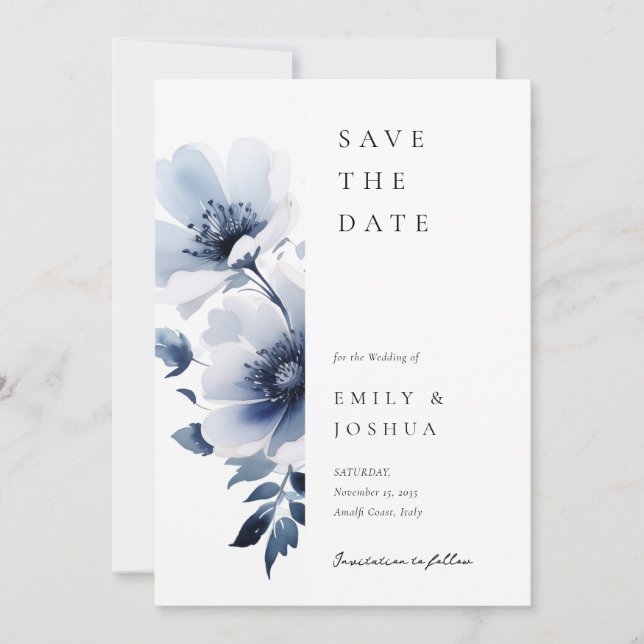 Reserva La Fecha Boda floral azul de la Marina (Anverso)