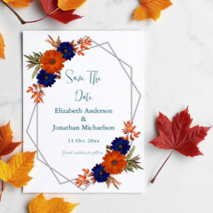 Reserva La Fecha Boda floral azul de la Marina Naranja de otoño rus
