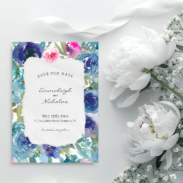 Reserva La Fecha Boda Floral Azul de Sirena de papel desgarrado