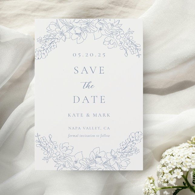 Reserva La Fecha Boda Floral Azul Delicado (Subido por el creador)