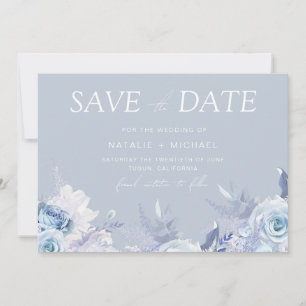 Reserva La Fecha Boda floral azul divino polvoriento