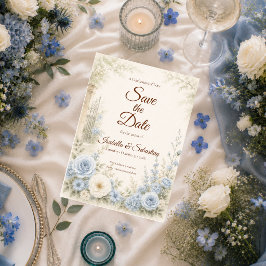 Reserva La Fecha Boda floral azul elegante