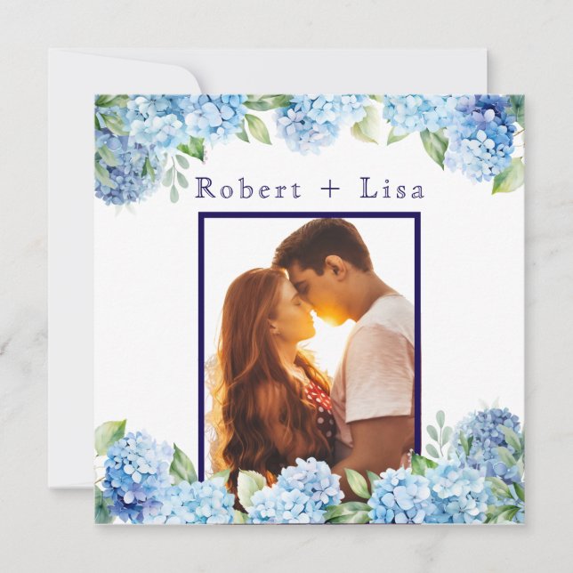 Reserva La Fecha Boda floral azul elegante (Anverso)