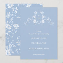 Boda Floral Azul Francés Botánico Pájaros