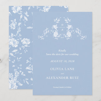 Reserva La Fecha Boda Floral Azul Francés Botánico Pájaros