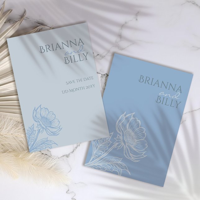 Reserva La Fecha Boda floral azul minimalista (Subido por el creador)