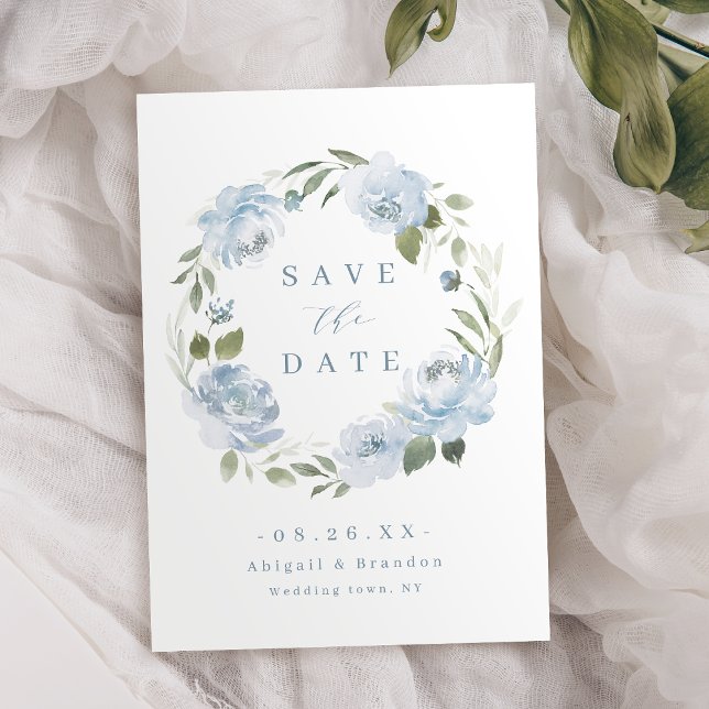 Reserva La Fecha Boda floral azul polvoriento de jardín romántico (Romantic garden dusty blue floral wedding save the date)