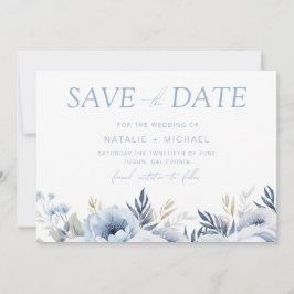 Reserva La Fecha Boda Floral Azul Polvoriento Divino
