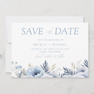 Reserva La Fecha Boda Floral Azul Polvoriento Divino
