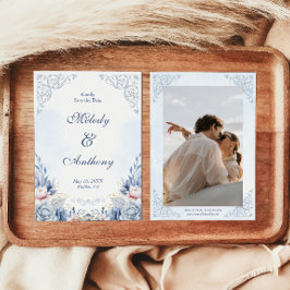 Reserva La Fecha Boda Floral Azul Polvoriento Salvar la Fecha