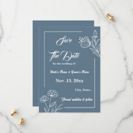 Reserva La Fecha Boda floral azul polvoriento y romántico
