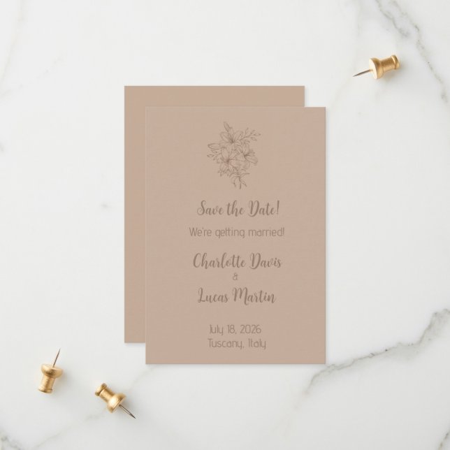 Reserva La Fecha Boda floral beige elegante (Anverso/Reverso In Situ)