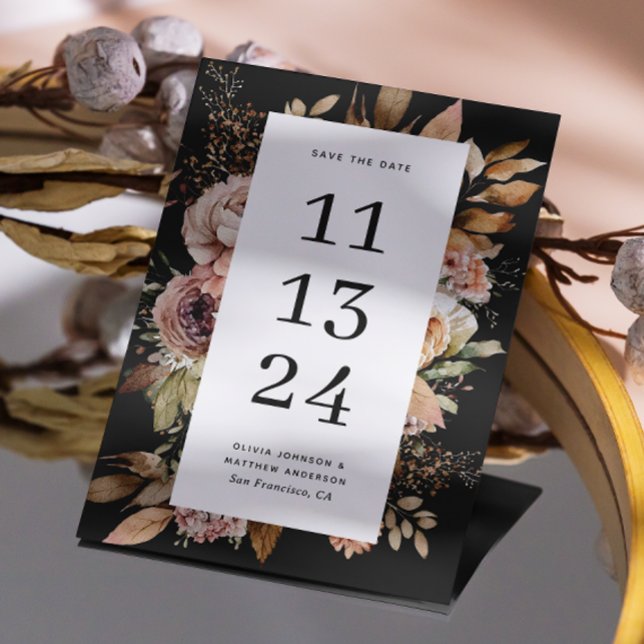 Reserva La Fecha Boda floral Black Boho | Caída Oscura Moody Rusa (Subido por el creador)