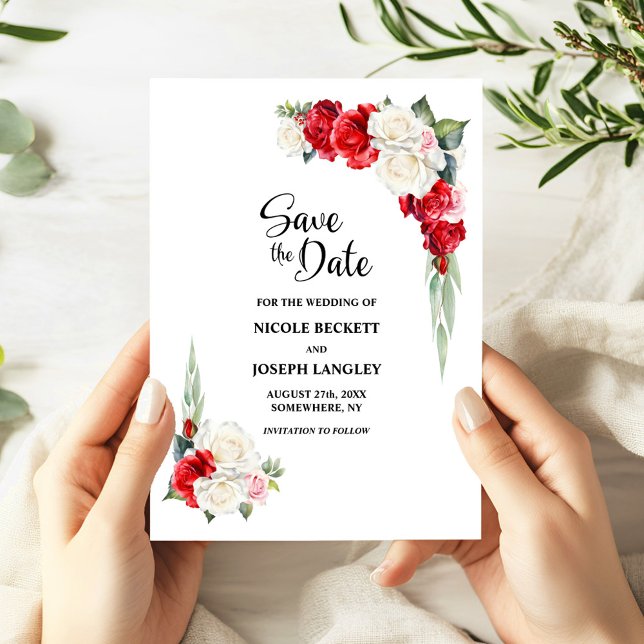 Reserva La Fecha Boda floral blanca roja salva la fecha (Subido por el creador)