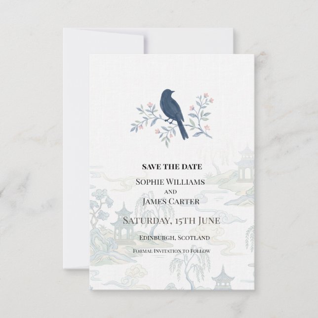Reserva La Fecha Boda Floral Blue Bird (Anverso)