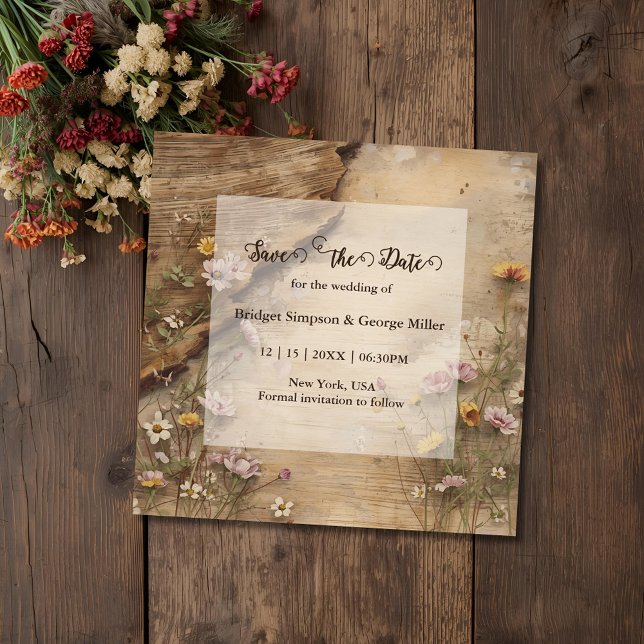 Reserva La Fecha Boda Floral Bohemio de Madera Rústica (Subido por el creador)