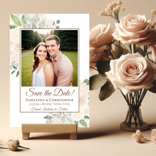 Reserva La Fecha Boda floral boho de champán con foto (Subido por el creador)