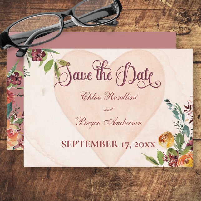 Reserva La Fecha Boda Floral Boho Heart Peach (Subido por el creador)