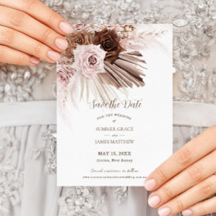 Reserva La Fecha Boda Floral Boho Polvo Rosa Marrón Pampas Grass