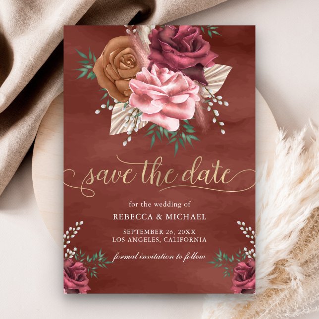 Reserva La Fecha Boda Floral Boho Rústica con Rosa Canela (Subido por el creador)
