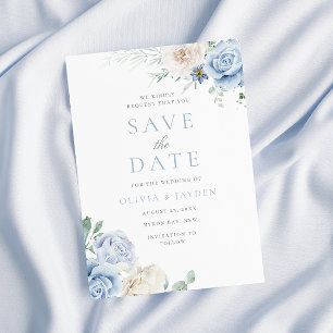 Reserva La Fecha Boda floral botánica blanca y azul