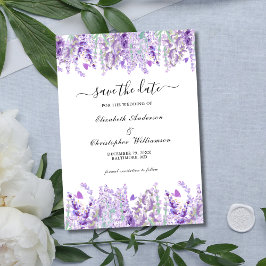 Reserva La Fecha Boda floral botánica elegante de lavanda y vegetac
