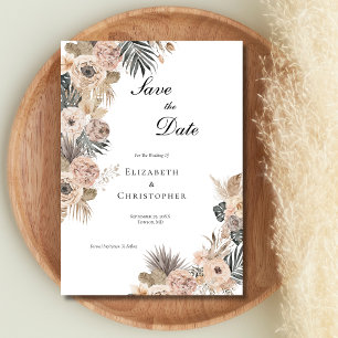 Reserva La Fecha Boda Floral Botánico Boho Flores Beige Rubor