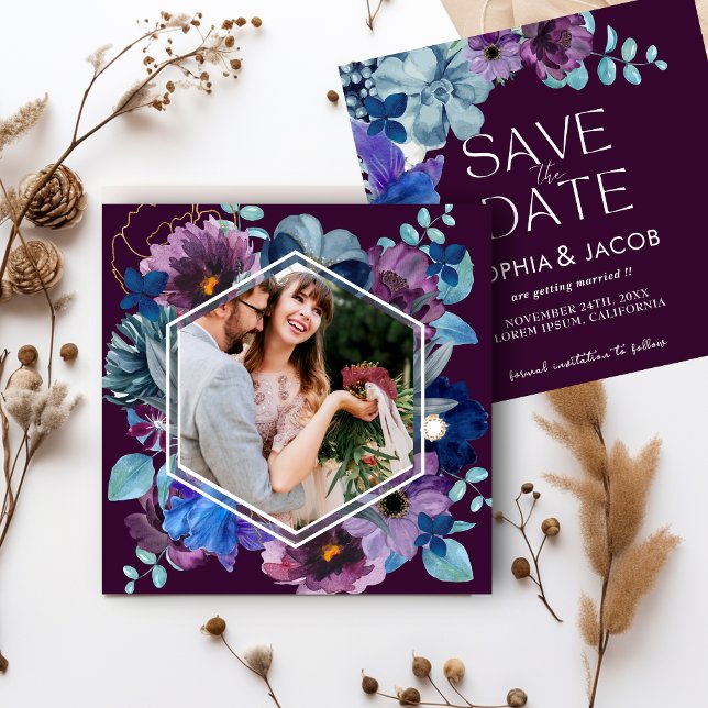 Reserva La Fecha Boda floral brillante y audaz Magenta de Invierno (Subido por el creador)
