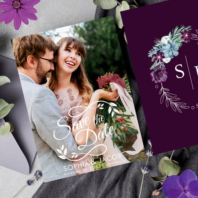 Reserva La Fecha Boda floral brillante y audaz Magenta Invierno (Subido por el creador)