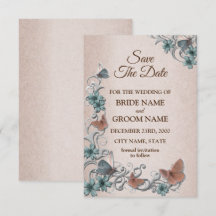 Boda Floral Cobre Mariposa Plateada Verdeacuática 