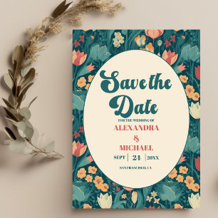 Reserva La Fecha Boda Floral Colorida Boho Chic Retro