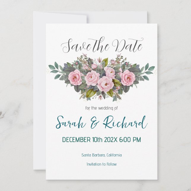Reserva La Fecha Boda Floral con Tono Suave (Anverso)
