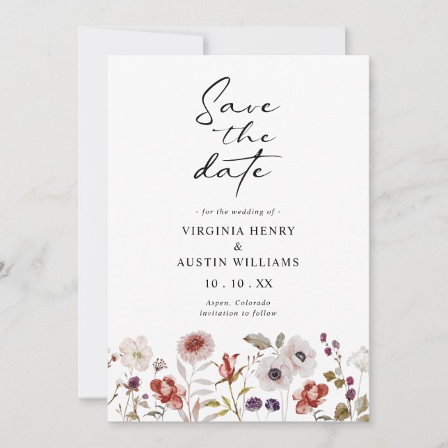 Reserva La Fecha Boda floral de acuarela boho (Anverso)