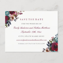 Boda floral de acuarela en burgundy, guarde la fec
