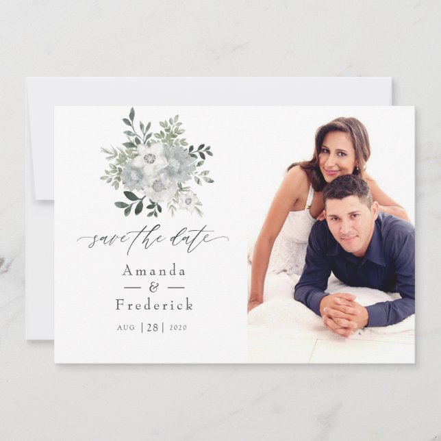 Reserva La Fecha Boda floral de acuarela Silver Sage (Anverso)