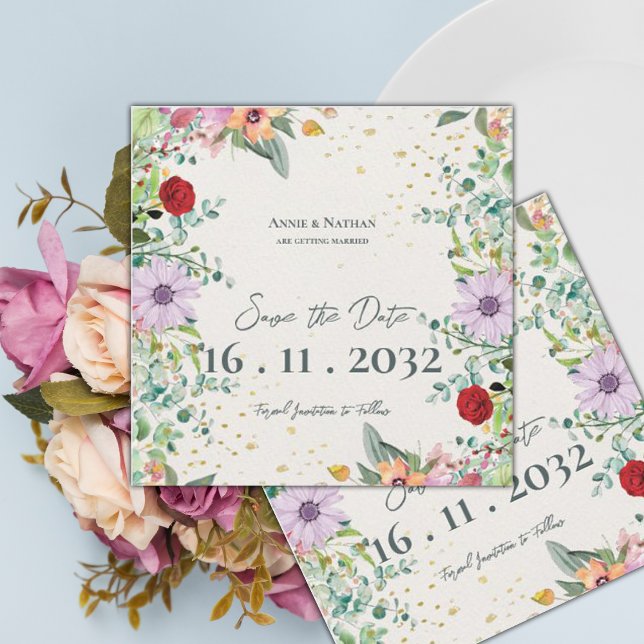 Reserva La Fecha Boda floral de acuarela silvestre elegante chic (Chic Elegant Watercolor Wildflowers Floral Wedding Save The Date)
