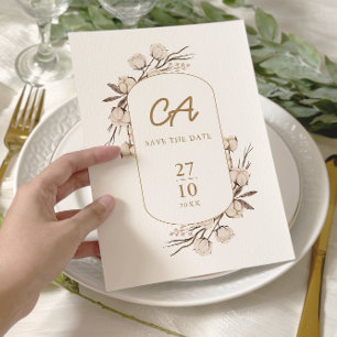 Reserva La Fecha Boda Floral de Algodón Rústico