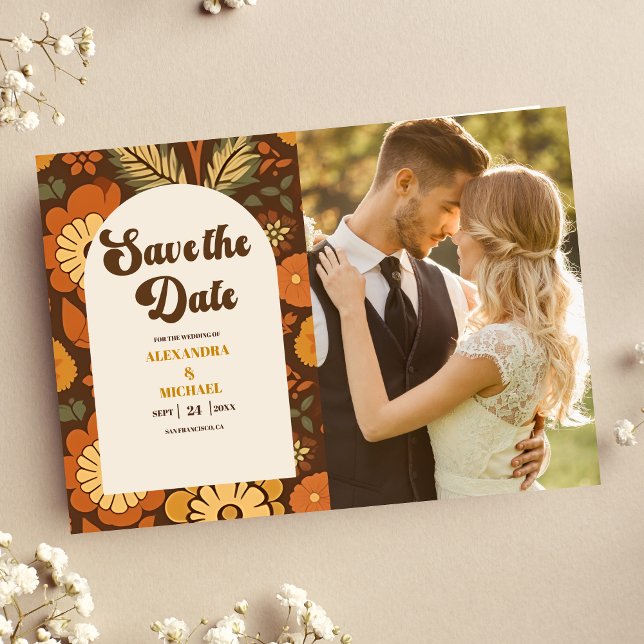 Reserva La Fecha Boda floral de arte moderno retro 70 (Subido por el creador)