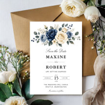Boda floral de azul marino y rosa marfil polvorien