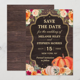 Reserva La Fecha Boda floral de calabaza de otoño rústico, guarde l