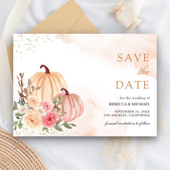 Reserva La Fecha Boda floral de calabaza rosa (Subido por el creador)