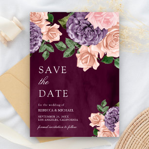 Reserva La Fecha Boda Floral de Ciruela Morado Melocotón Polvorient