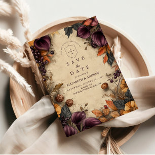 Reserva La Fecha Boda floral de ciruelas oscuras de otoño