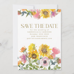 Reserva La Fecha Boda floral de color amarillo girasol