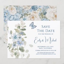 Reserva La Fecha Boda floral de color azul turbio y romántico