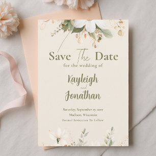 Reserva La Fecha Boda floral de color de agua beige moderno