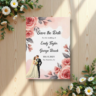 Reserva La Fecha Boda Floral de color de agua rosada Rubor Bride y 