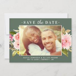 Reserva La Fecha Boda floral de color rosa verde