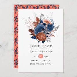 Reserva La Fecha Boda floral de coral, marina y plata