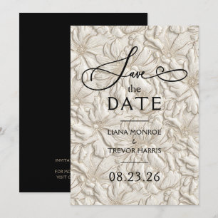Reserva La Fecha Boda floral de crema estampada en relieve falso